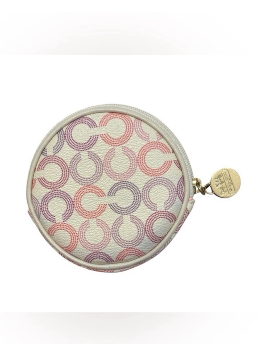Coach Waverly Pink Optic Art Round Coin Purse Y2K Coquette Glam Chic - EUC